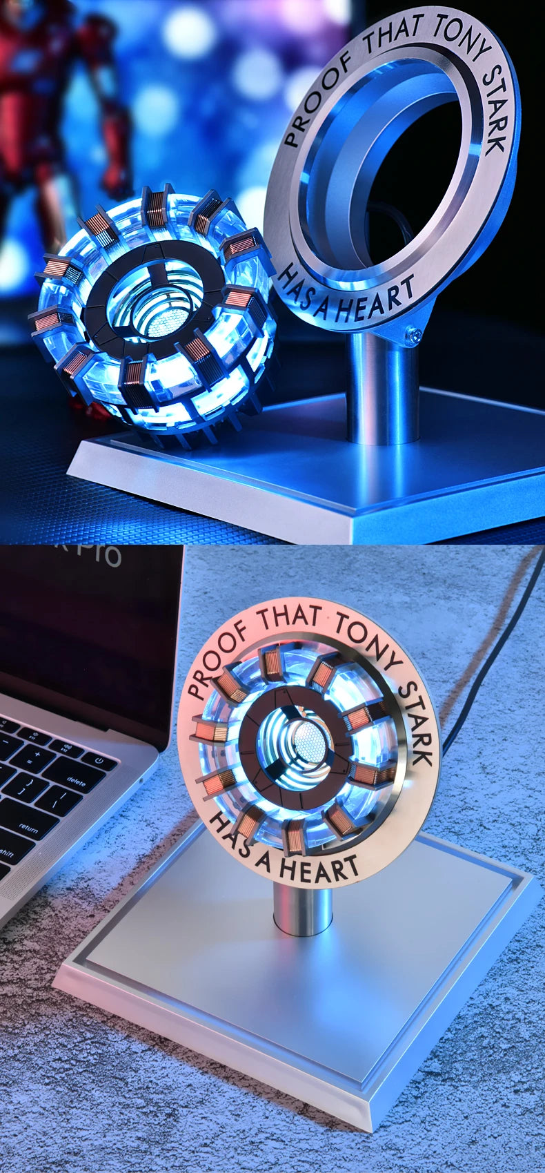 Stark MK1 Metal Alloy USB LED Lamp - Voice Control, PVD Surface, 18cm, Proof Tony Stark Has a Heart, Gift for Fans