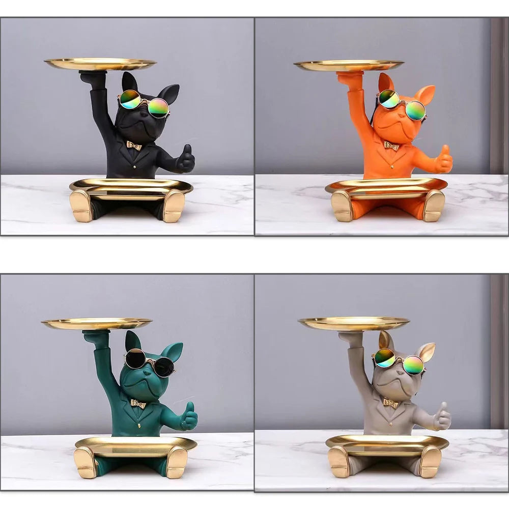 Resin French Bulldog Tray Statue Cool Bulldog Storage Decor Key Bowl Dog statue For Modern Home Decor Office Desk Decor Gifts