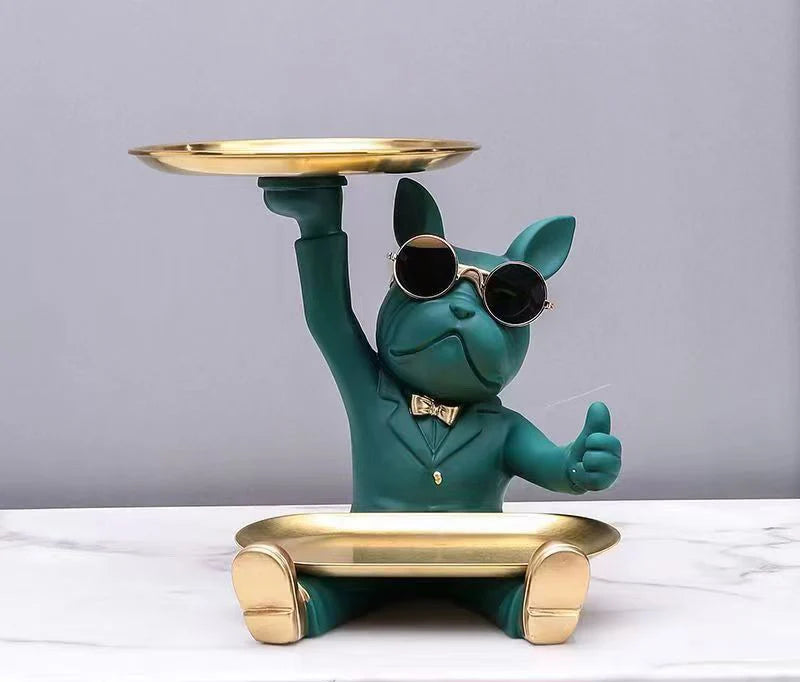 Resin French Bulldog Tray Statue Cool Bulldog Storage Decor Key Bowl Dog statue For Modern Home Decor Office Desk Decor Gifts