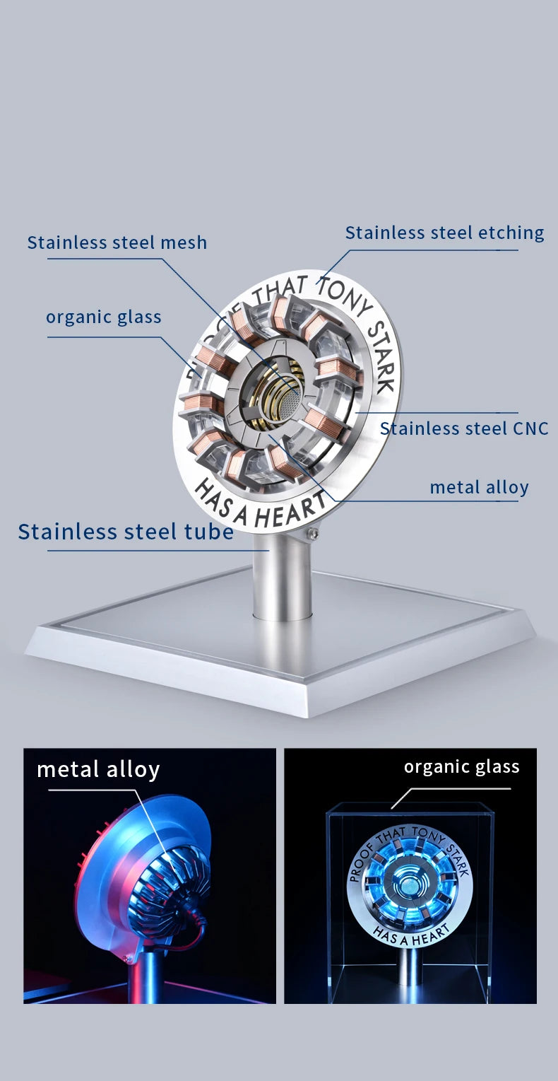 Stark MK1 Metal Alloy USB LED Lamp - Voice Control, PVD Surface, 18cm, Proof Tony Stark Has a Heart, Gift for Fans