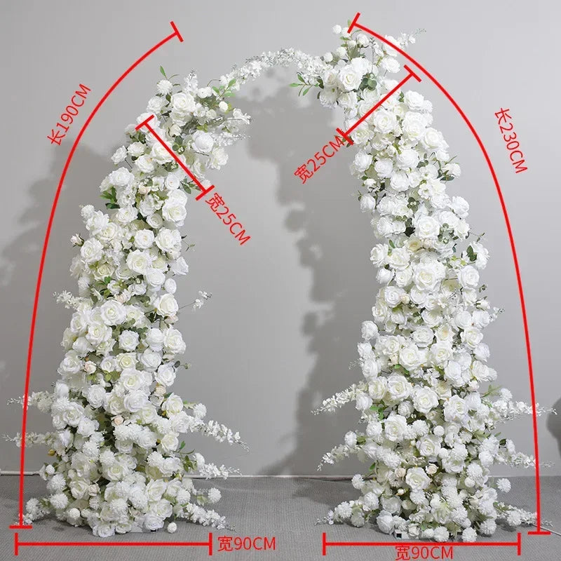 Horn Shape Arch with White Rose Floral Arrangement Wedding Backdrop Decoration Artificial Flower Row Floral Backdrop Decor