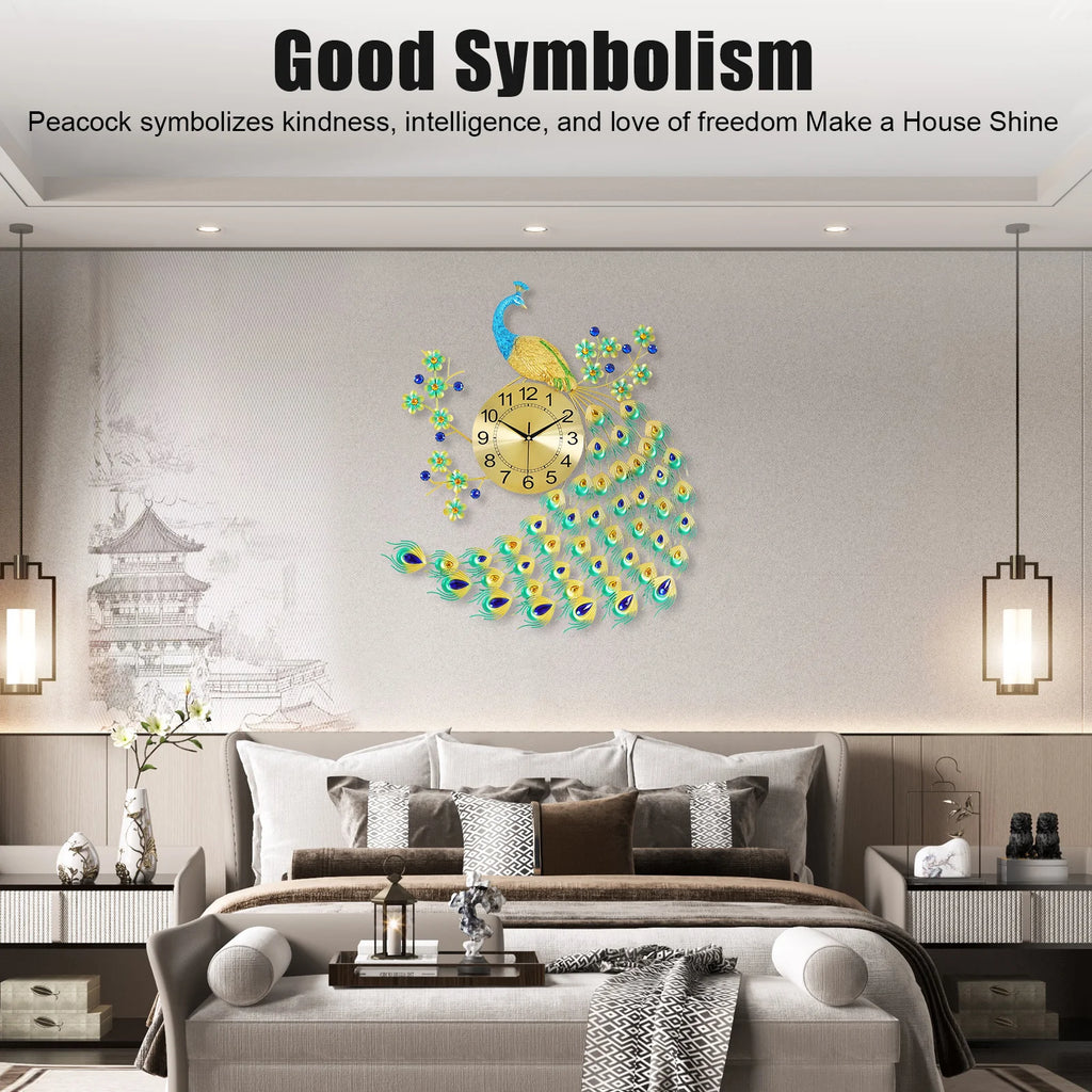 3D European Style Peacock Hanging Clock Wall-mounted Wall Clock Modern Decorative Wall Clock  for Office Home Indoor 70 * 65cm