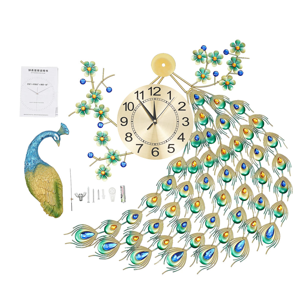 3D European Style Peacock Hanging Clock Wall-mounted Wall Clock Modern Decorative Wall Clock  for Office Home Indoor 70 * 65cm