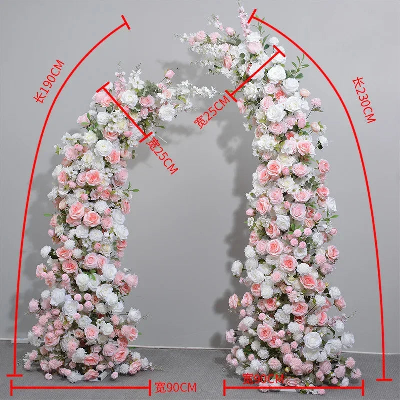 Horn Shape Arch with White Rose Floral Arrangement Wedding Backdrop Decoration Artificial Flower Row Floral Backdrop Decor