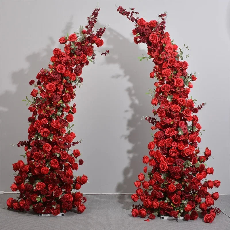 Horn Shape Arch with White Rose Floral Arrangement Wedding Backdrop Decoration Artificial Flower Row Floral Backdrop Decor
