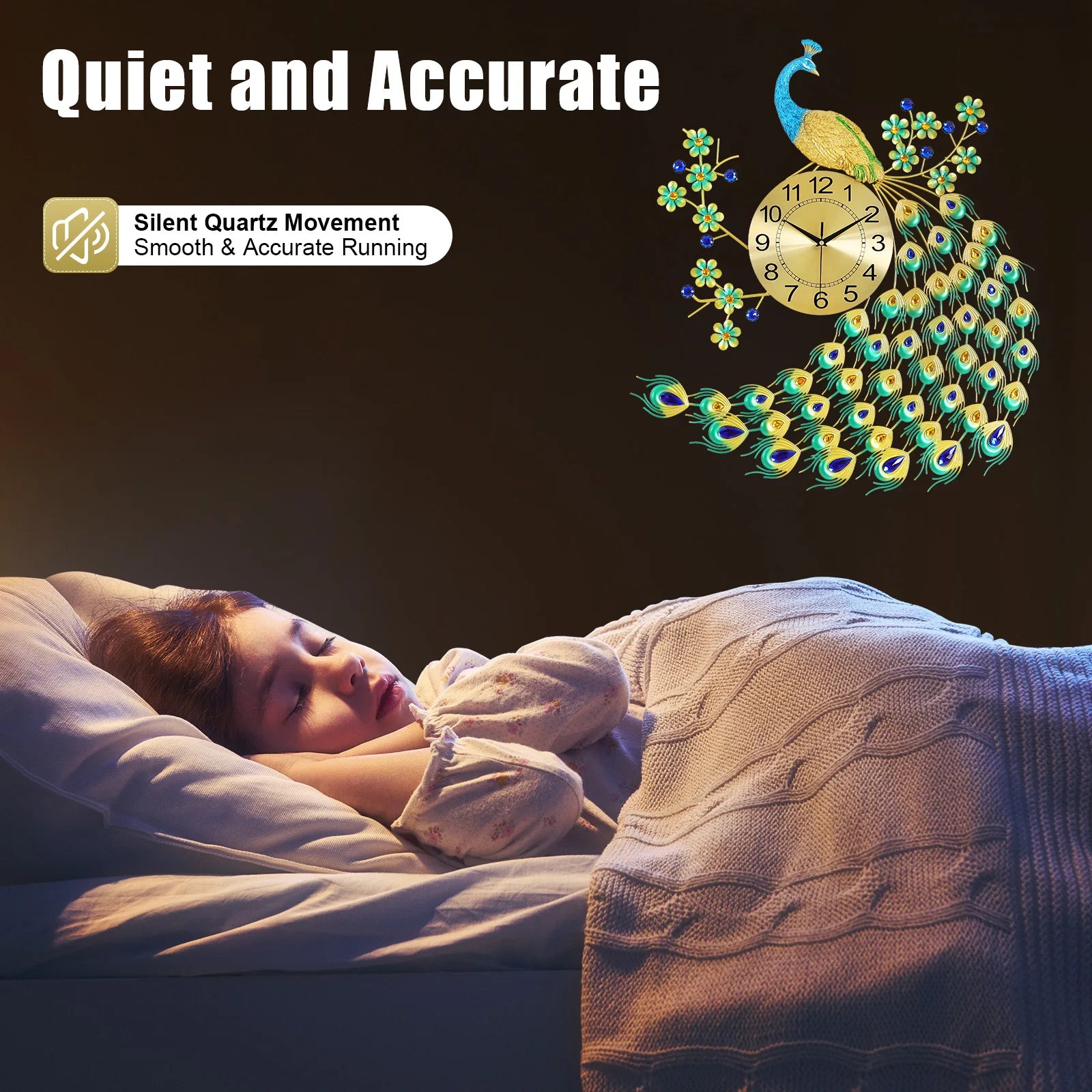 3D European Style Peacock Hanging Clock Wall-mounted Wall Clock Modern Decorative Wall Clock  for Office Home Indoor 70 * 65cm