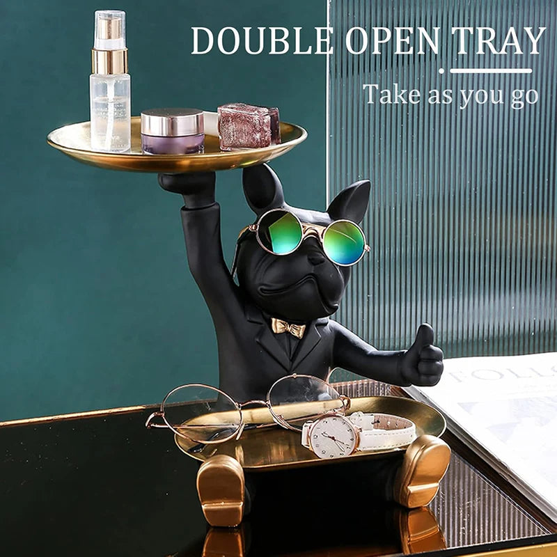 Resin French Bulldog Tray Statue Cool Bulldog Storage Decor Key Bowl Dog statue For Modern Home Decor Office Desk Decor Gifts