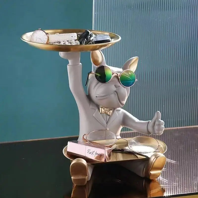 Resin French Bulldog Tray Statue Cool Bulldog Storage Decor Key Bowl Dog statue For Modern Home Decor Office Desk Decor Gifts