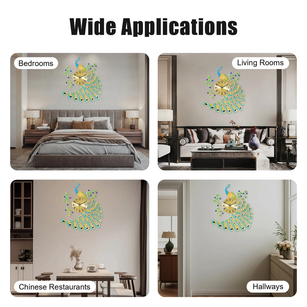 3D European Style Peacock Hanging Clock Wall-mounted Wall Clock Modern Decorative Wall Clock  for Office Home Indoor 70 * 65cm