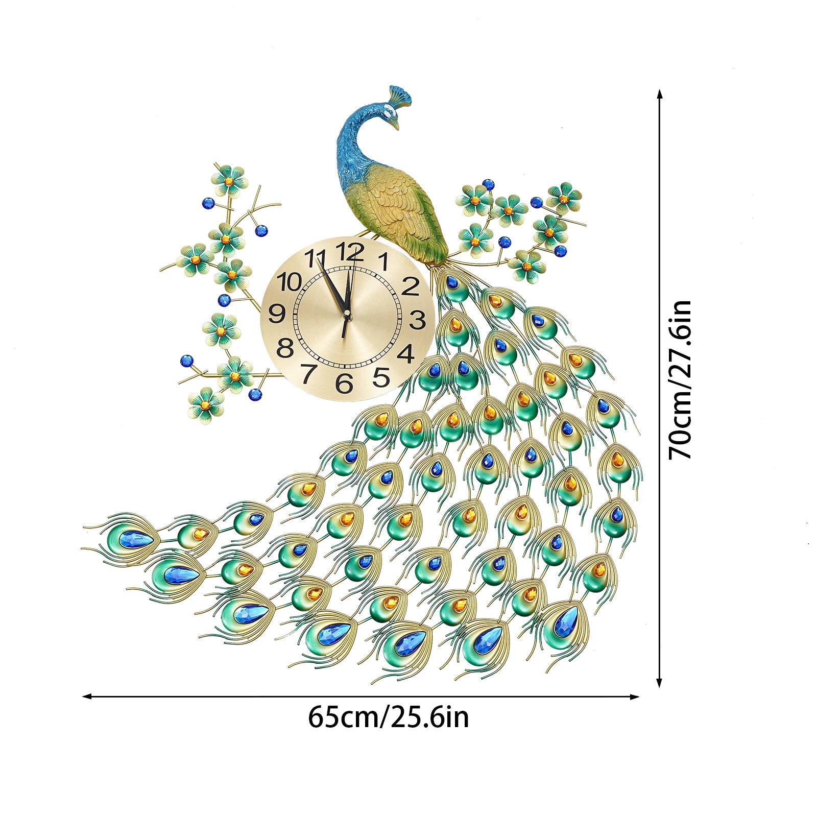 3D European Style Peacock Hanging Clock Wall-mounted Wall Clock Modern Decorative Wall Clock  for Office Home Indoor 70 * 65cm