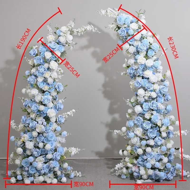 Horn Shape Arch with White Rose Floral Arrangement Wedding Backdrop Decoration Artificial Flower Row Floral Backdrop Decor
