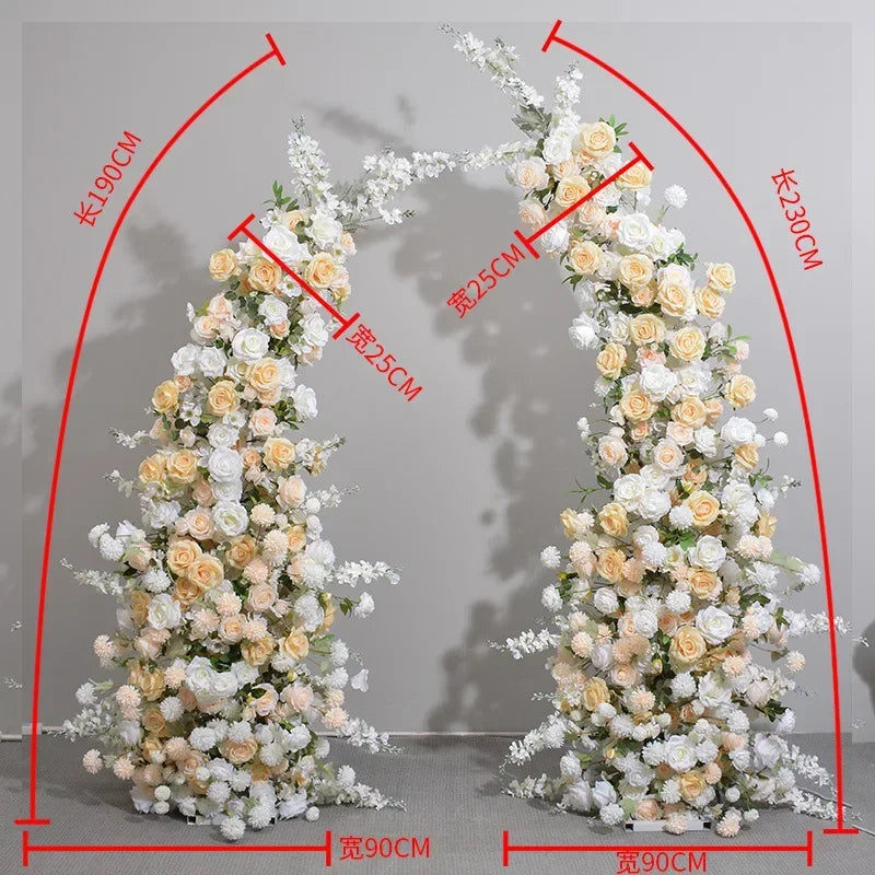 Horn Shape Arch with White Rose Floral Arrangement Wedding Backdrop Decoration Artificial Flower Row Floral Backdrop Decor